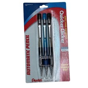 Vtg 3 pk Pentel Quick Clicker Automatic Pencils 0.5mm Fine 1990 Blue Smoke Black